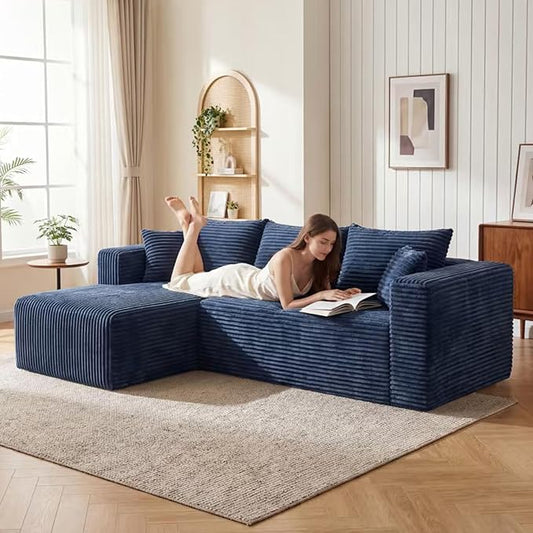92.5" Modular Sectional Sofa, Boneless Compressed Sofa in a Box, L-Shaped Cloud Couch with Deep Seats & Chaise for Living Room, No Assembly Required (Blue, 92.5" L-Shape with Left Facing Chiase) | Boneless Compressed, Sofa in a Box, Cloud Couch, Deep S...
