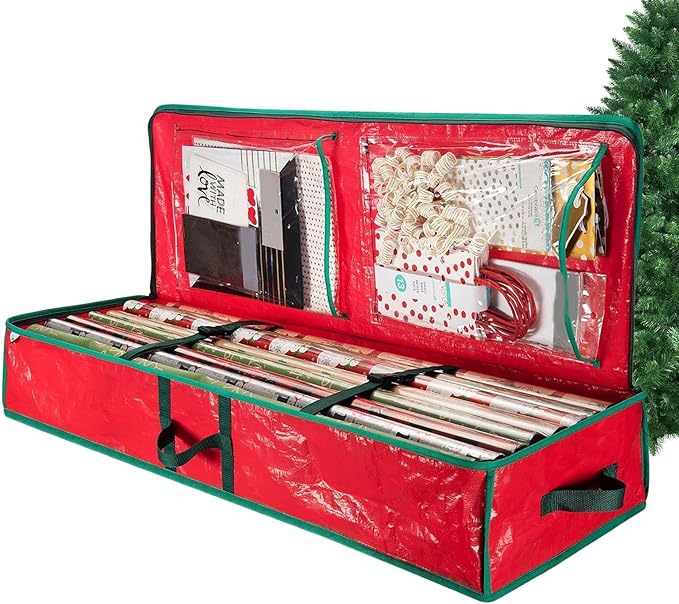 Christmas Wrapping Paper Holder Box, Waterproof Oxford Fabric Container 106x35x15.2 cm for Living Room, Bedroom, Closet, Rolls, Ribbons, Bows Storage