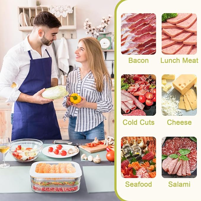 Cecnamt 6 Pcs Deli Meat Container for Fridge, Stackable Bacon Lunch Meat Container for Refrigerator, Food Storage Boxes with 2 Lids for Cold Cuts, Cheese, Lunchmeat, Salami, Meal Prep Containers