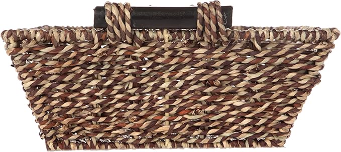 17.5 "x 10" x 4 "wooden handle seaweed rectangular basket, made of fiber tray, used for living room coffee table, bathroom counter, kitchen pantry, farmer's country storage cabinet.