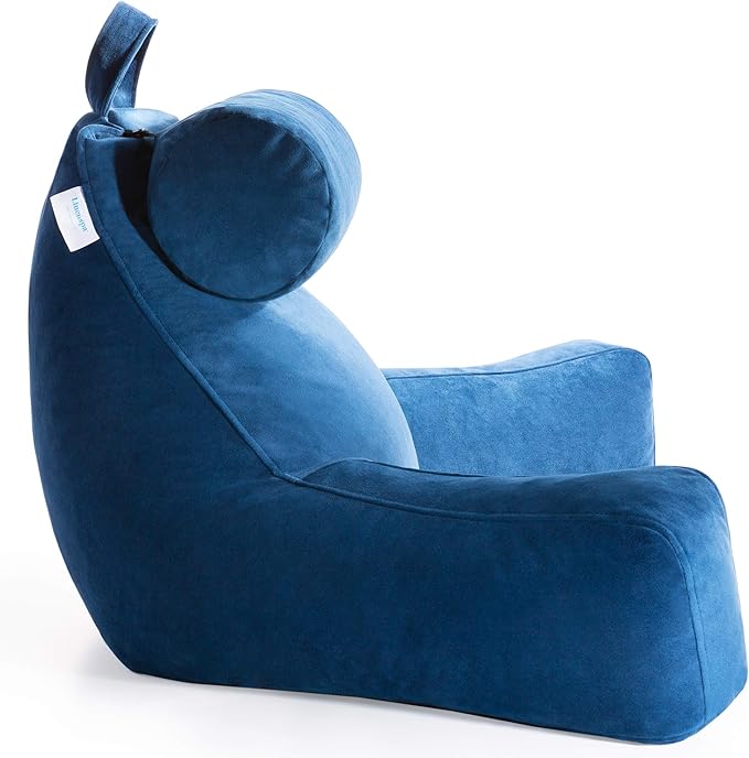 Linenspa Reading Pillow with Shredded Memory Foam- X-Large Size with Neck Support - Back Pillow for Sitting in Bed, Reading, Gaming, Watching TV – Bed Chair with Arms, Dorm Room Essentials, Navy