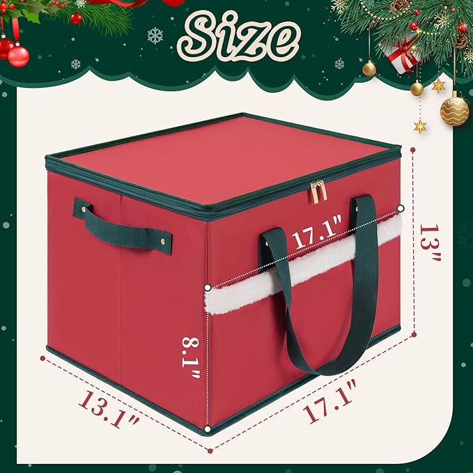 Christmas Ornament Storage Box with Adjustable Dividers Zippered Top Stores up to 36 Holiday Ornaments (4 Inch) Xmas Ball Decorations Organizer Storage Container Bin