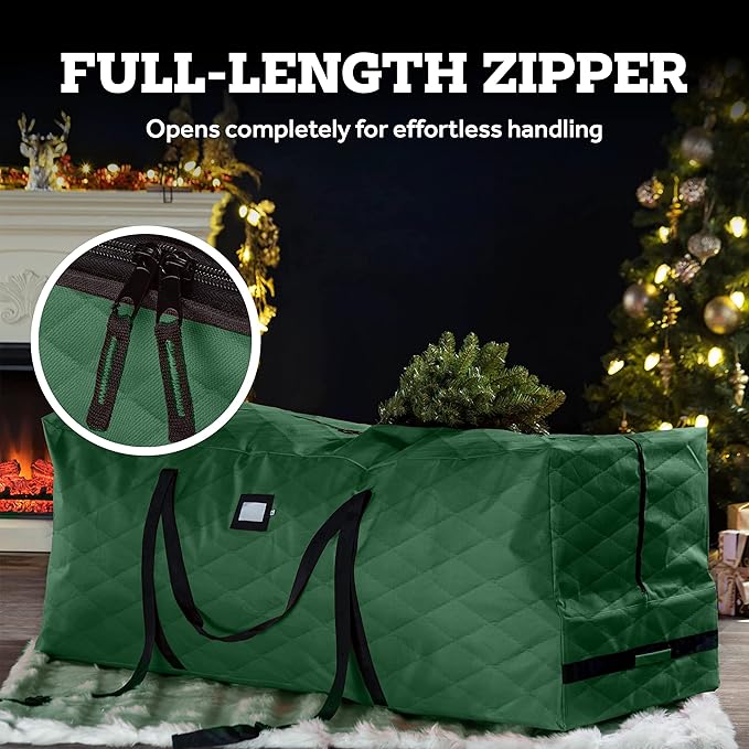 Zober Christmas Tree Storage Bag 9 Ft - Artificial Disassembled Christmas Tree Storage - 2 Zipper, Durable Straps & Handles - XMas Tree Bag Made From Tear Proof 600D Oxford - Red Diamond Quilt