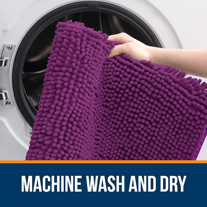 OLANLY Bathroom Rugs 30x18, Extra Soft Absorbent Chenille Bath Rugs, Rubber Backing Quick Dry, Machine Washable Bath Mats for Bathroom Floor, Tub and Shower, Home Decor Accessories, Purple