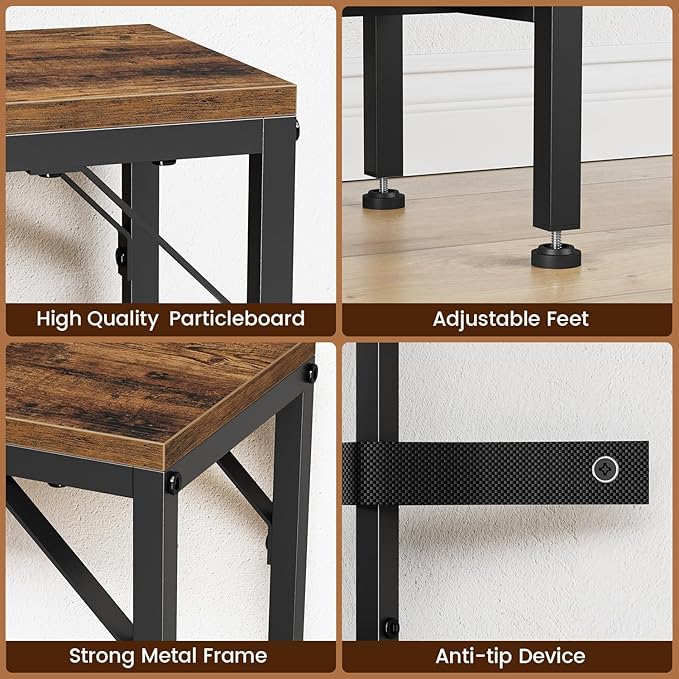 Asgolion Narrow Console Table, 47.2" Long Entryway Table with Storage Basket, Hallway Table, Mordern Industrial Sofa Tables for Living Room, Bedroom, Foyer, Office, Anti-tip Kit, Rustic Brown