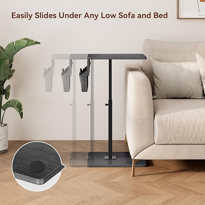 Vagusicc Sofa Armrest Tray Table for Couch - 360° Swivel Height Adjustable Side Table for Small Spaces, Snack Side Table for Bed or Chair, C Shaped End Table Snack Table for Eating Dinner Laptop