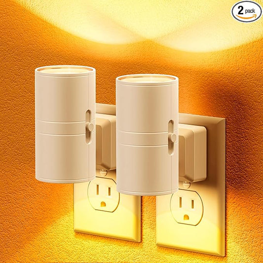 Amber Night Lights Plug into Wall, Dimmable Night Light Plug in, Modern Night Lights Auto On/Off, Amber Night Light 2000K, 0-100LM Adjustable Brightness Nightlight for Hallway Bedroom, 2 Pack