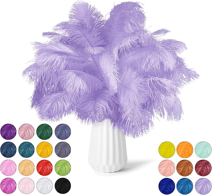 30pcs Light Purple Ostrich Feathers Natural Bulk 11-14inch(28-35cm) Vase Craft Wedding Home Party Centerpieces Christmas Day Decoration