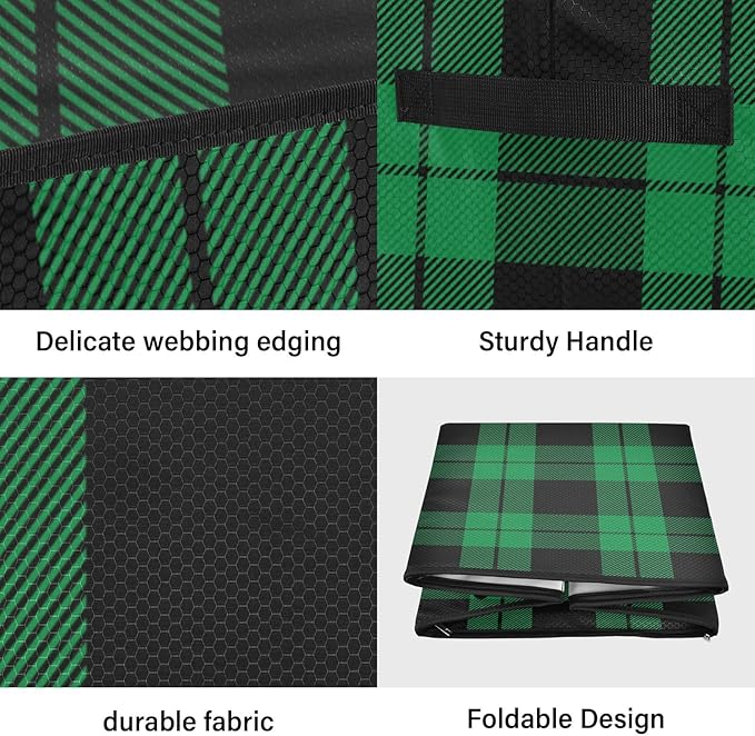 Green Black Christmas Ornament Storage Basket Box Buffalo Plaid Winter Holiday Storage Container Cube with Adjustable Dividers for 64 Holiday Ornaments or Decorations Keeps Clean and Dry