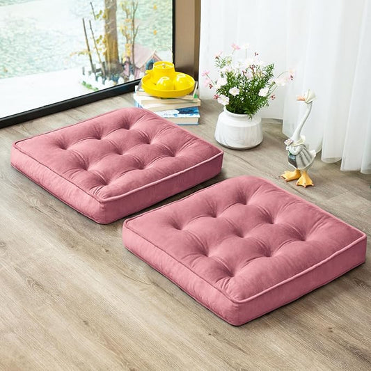 1 MIDDLE ONE Floor Pillow Set of 2, Memory Foam Meditation Cushion, Floor Cushions for Adults Sitting, Large Square Seat Cushions for Yoga, Living Room, 20x20 Inch (Pink)