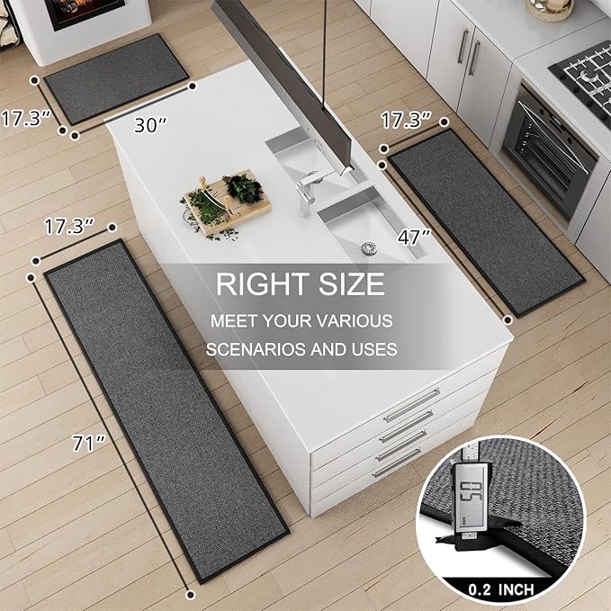 SUMLANS Kitchen Mat 1 PCS, Cushioned Non Slip Rugs for Kitchen Floor, Absorbent Runner Comfort Standing Mats Washable for Kitchen, Office, Home, 17.3"x47" (Black)