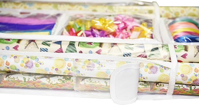 Freegrace Double-Sided Hanging Gift Wrap Organizer - Large 16 x 41 Inch Wrapping Paper Storage Bag - Tearproof 600D Oxford Closet Gift Bag & Ribbon Organization Storage Caddy, White