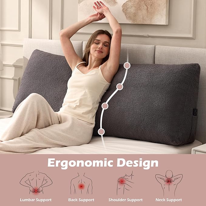 Headboard Pillow Twin, Triangle Bed Wedge Pillow for Headboard, Backrest Pillow for Sitting up, Reading, Working, Headboard Daybed Pillow with Removable Cover for Bed, Dorm Sofa, Dark Grey