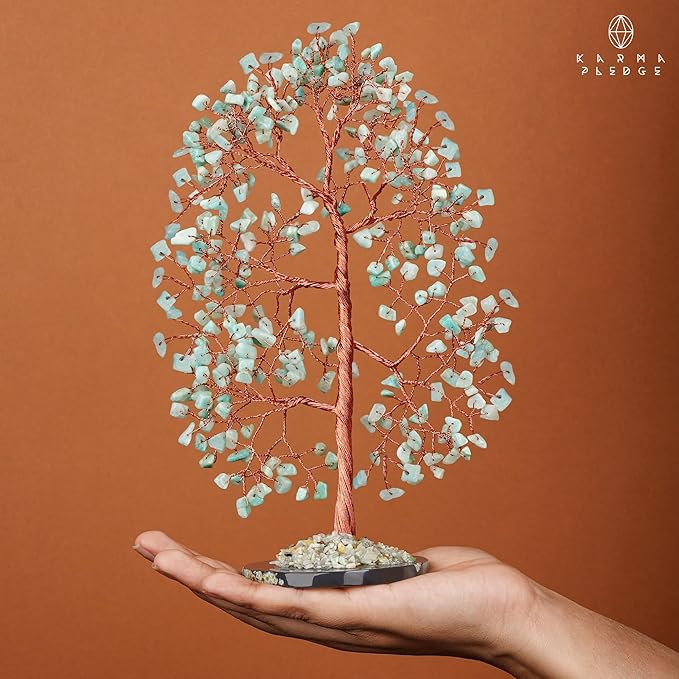 Crystal Tree of Life Birthday Gifts for Women, Men, Frineds, Handmade Amazonite Chakra Tree for Home, Room, Office Decor, Bring Money, Positivity, Reiki Healing, Good Luck, Gifts for Mom & Dad