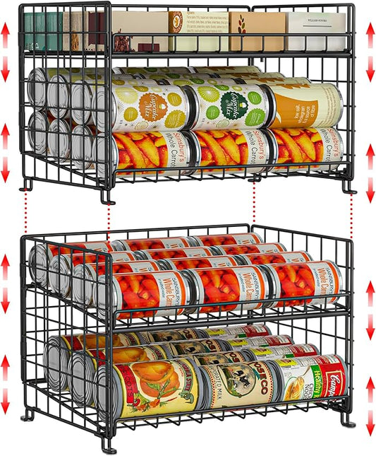 2-Pack Stackable Rack Organizer, Storage for Kitchen Pantry Cabinet, Holders for Food, Multifunctional Dispenser for Snacks Soda