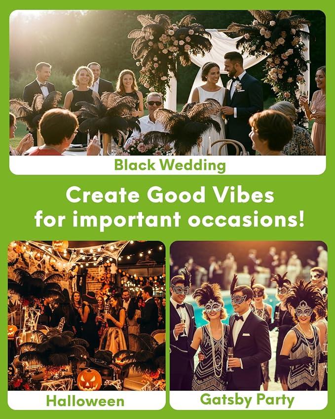 30pcs Black Ostrich Feathers Natural Bulk 8-10inch(20-25cm) Vase Craft Wedding Home Party Centerpieces Christmas Day Decoration