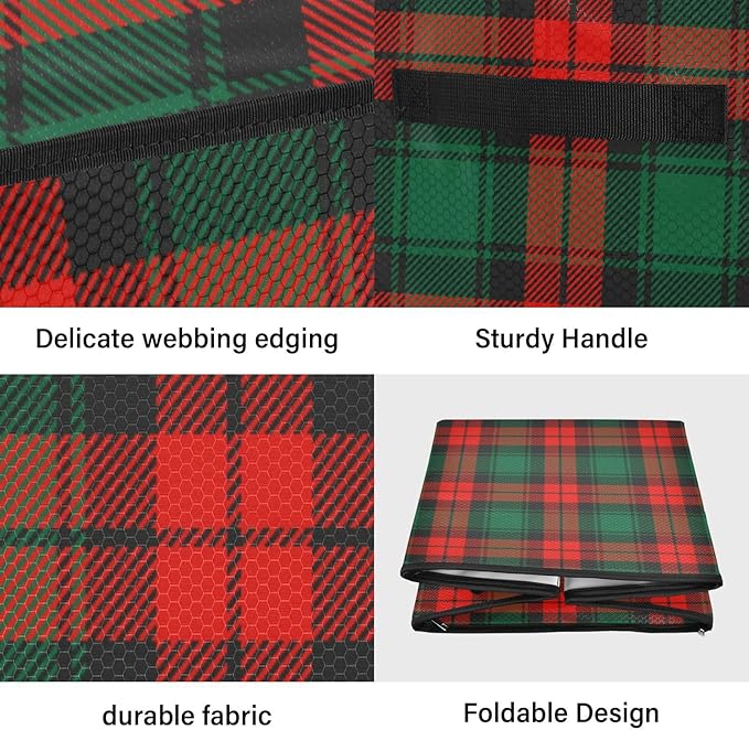Red Green Christmas Ornament Storage Basket Box Buffalo Plaid Winter Holiday Storage Container Cube with Adjustable Dividers for 64 Holiday Ornaments or Decorations Keep Clean and Dry for Next Season