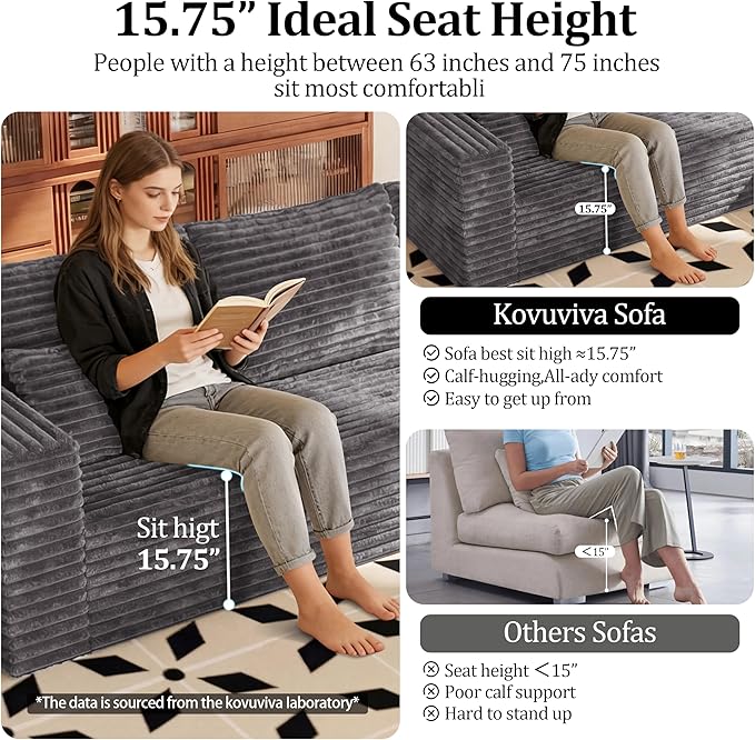 Modular Sectional Sofa, Boneless Compressed Sofa in a Box, L-Shaped Cloud Couch with Deep Seats & Chaise for Living Room, No Assembly Required (Drak Gray, 92.5" L-Shape with Left Facing Chiase) | Boneless Compressed, Sofa in a Box, Cloud Couch, Deep Se...