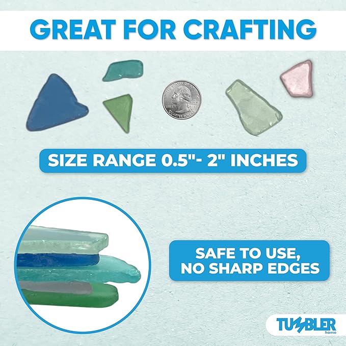 Tumbler Home Sea Glass for Crafts, Decor & Vase Filler, 25oz Frosted Aqua & White Seaglass Pieces, Recycled Beach Glass in Bulk and Smooth Seaglass for DIY Art, Coastal Decor, and Jewelry Making