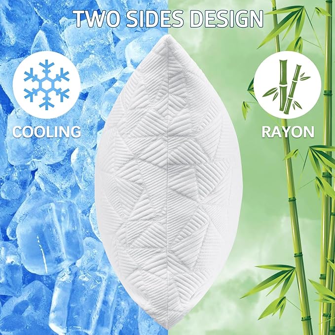 BETU Cooling Pillow Queen Size, Shredded Memory Foam Cool Pillow for Hot Sleepers, Adjustable Firm Soft Support Bed Pillows Perfect for Back Neck Pain and Side Sleeping with Pillow Case Cover, White
