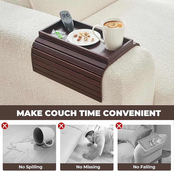 LOVYANXUE Bamboo Sofa Arm Tray, Anti Falling Couch Arm Tray Table, Foldable Couch Armrest Table, Portable Sofa Armrest Trays Cup Holder for Drink, Cups, Phone, Snacks, Remote