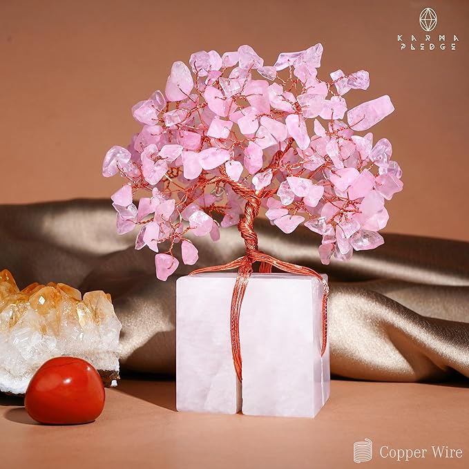 Rose Quartz Crystal Tree of Life Unique Birthday Gifts for Women, Mom, Sister, Friends. Handcrafted Chakra Healing Crystal and Stones for Positivity, Money, Luck, Aesthetic Home and Office Decor