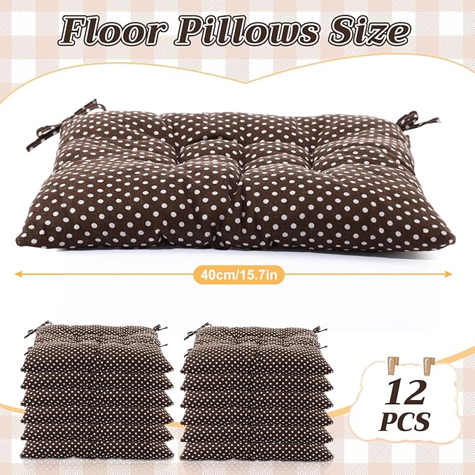 Geetery 12 Pcs Floor Pillows Bulk Seating Cushions for Floor Chair 15.7'' Large Meditation Cushion for Yoga Living Room Tatami Bedroom Balcony Office (Polka Dot Color,Square)