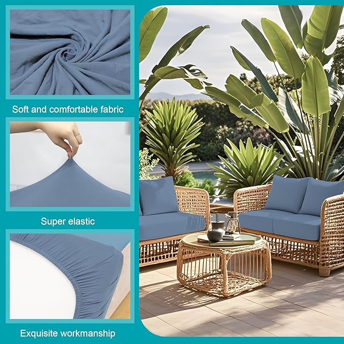 12 Pcs Stretch Patio Cushion Covers,Outdoor Couch Covers Replacement,Outdoor Couch & Sofa Slipcovers,for Patio Furniture Cushion Covers,Washable Reusable Furniture Protector (Gray Blue,Cover Only)