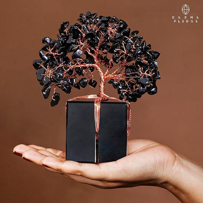 Chakra Tree of Life for Unique Gifts for Mom, Dad, Home and Office Decor, Handmade Black Obsidian Healing Crystal Tree for Positivity, Money & Good Luck, Birthday Gifts for Women, Mens