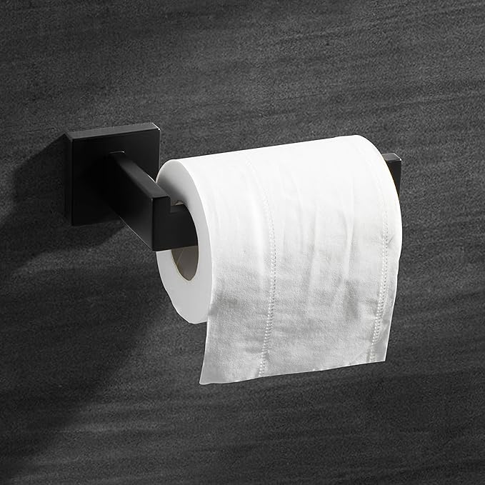 HITSLAM Matte Black Toilet Paper Holder Wall Mount Premium 304 Stainless Steel Square Toilet Paper Roll Holder for Bathroom Rustproof