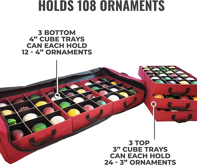 612 Vermont Flat Under Bed Ornament Storage Holds 108 Ornaments, 72 – 3” and 36 – 4” Ornaments (SB-40060-VT)