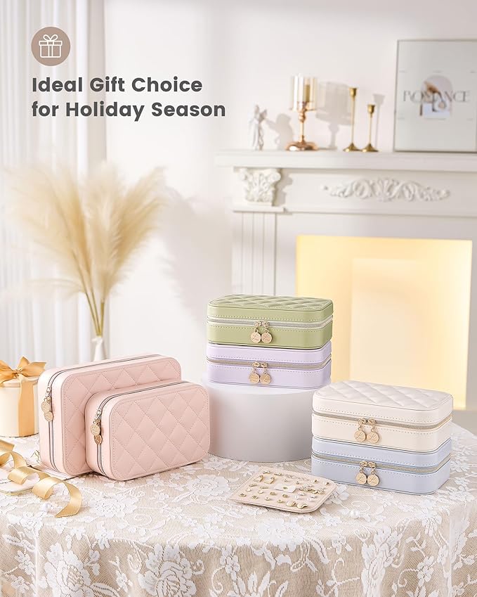 Lolalet Travel Jewelry Case for Women Girls, PU Leather Jewelry Organizer with Clear Storage Bag Small Portable Jewelry Box for Necklace Bracelet Earring Ring Mothers Day Birthday Gifts -Medium/Green