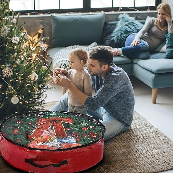 Propik Christmas Wreath Storage Bag 30" - Garland Holiday Container with Clear Window - Tear Resistant Fabric - 2 Pack (30 Inch, Red)