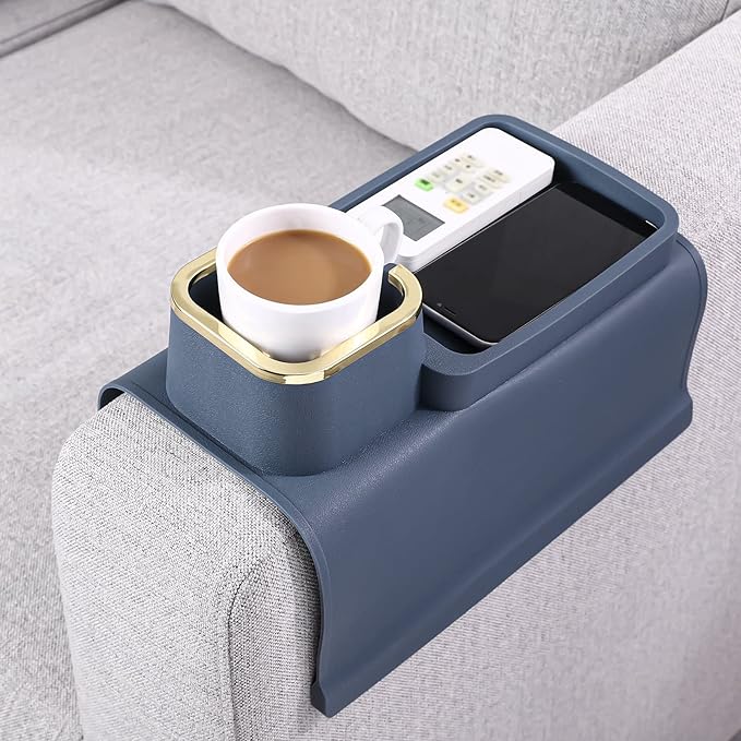 HMASYO Couch Cup Holder Tray - Silicone Sofa Armrest Table Couch Drink Holder and Tray Organizer for Remote Snacks Cellphone, Anti-Spill Anti-Slip Design, Gifts for Family Mom Dad Grandma