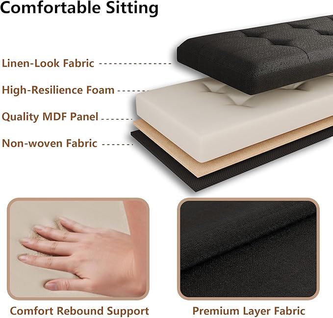 JIUYOTREE 31.5 Inches Ottoman with Storage Bench, Foldable Footstool, Ottoman Foot Rest, End of Bed Bench, Multi-Functional Seat, Storage Chest for Living Room, Bedroom, Entryway (Black)