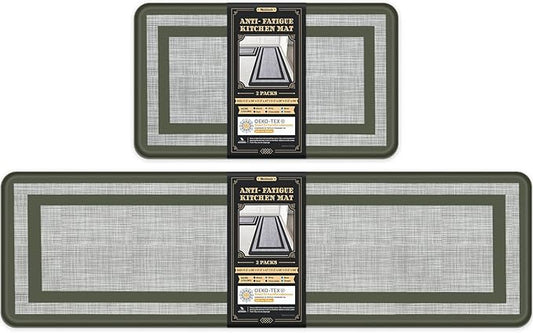 Mattitude Kitchen Mats Set of 2 Cushioned Rugs 0.47 inch Thick Anti-Fatigue Mats for Kitchen Floor,Waterproof Non-Slip Mats and Rugs Set for Office,Floor,Laundry 17.3"×29"+17.3"×59",Green