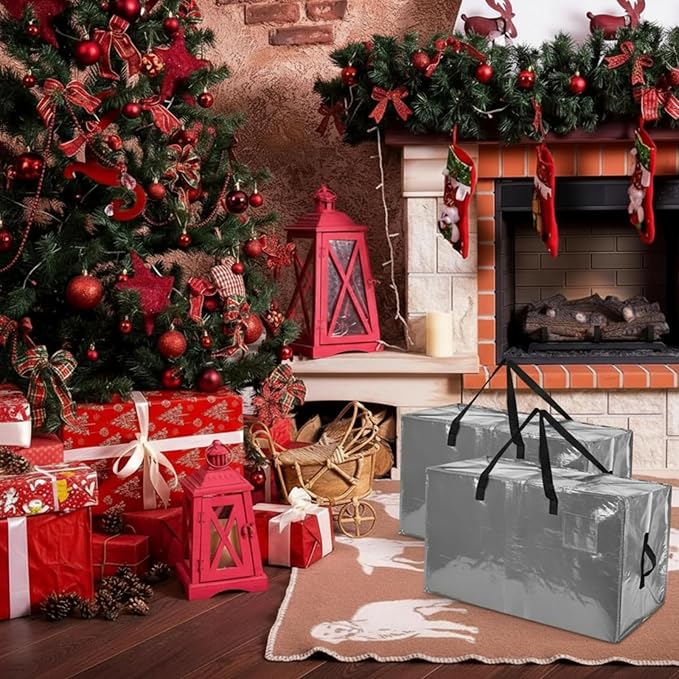 Shappy 6 Pcs Extra Large Storage Bags Jumbo Moving Bags Christmas Ornaments Container Heavy Duty Organizer Storage Bag with Zippers(Grey,30 x 16", 24 x 16", 20 x 16")