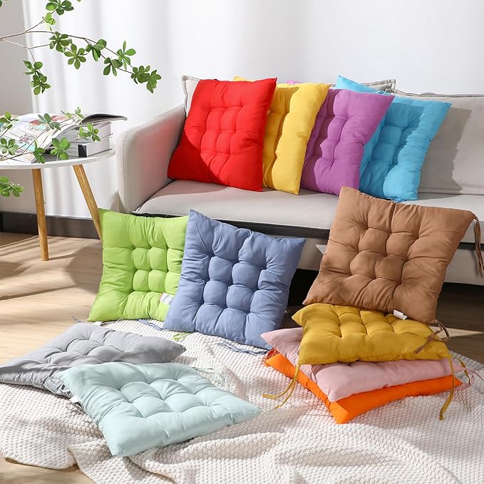Geetery 12 Pcs Floor Pillows Bulk Seating Cushions for Floor Chair 15.7'' Large Meditation Cushion for Yoga Living Room Tatami Bedroom Balcony Office (Bright Color,Square)