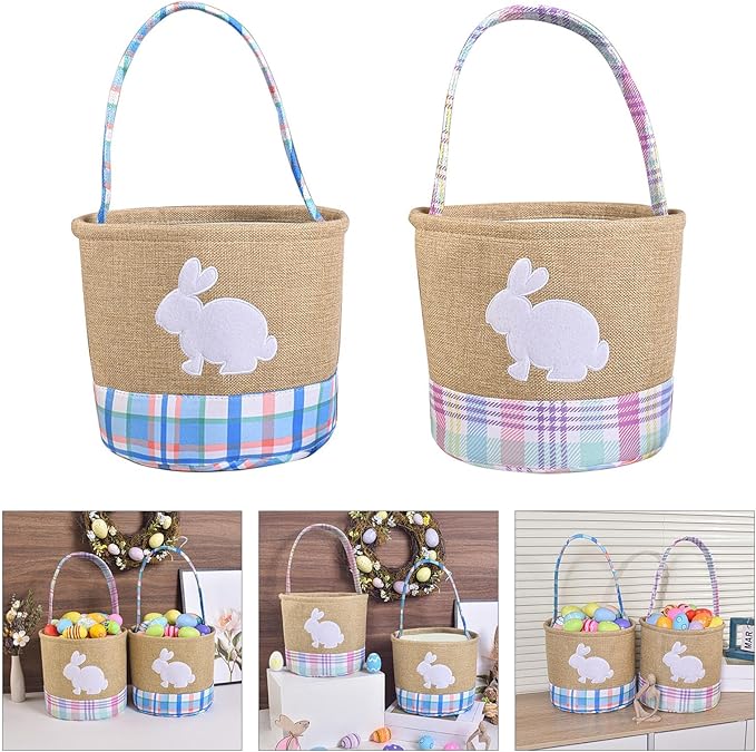Easters Woven Fabric Storage Basket with Rabbits Accent for Eggs Hunts Holiday Decorations and Spring Parties