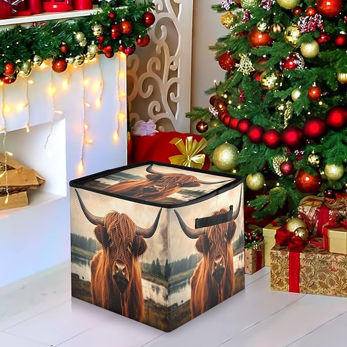 Kigai Highland Cow Christmas Ornament Storage Box with Zipper & Adjustable Dividers Holiday Ornament Organizer Xmas Storage Container, 64 Balls