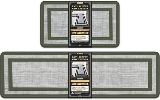 Mattitude Kitchen Mats Set of 2 Cushioned Rugs Anti-Fatigue Mats for Kitchen Floor,Waterproof Non-Slip Mats and Rugs Set for Office,Floor,Laundry 17.3"×29"+17.3"×59",Green