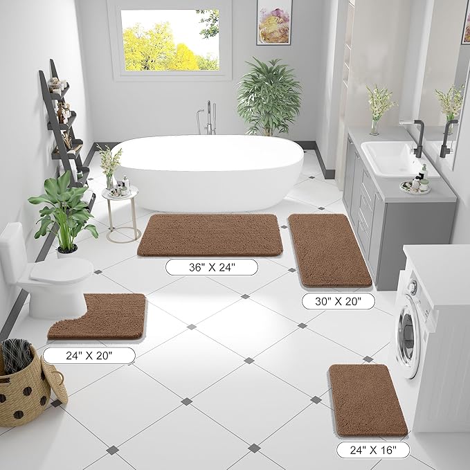 OLANLY Large Bathroom Rugs 50x30, Extra Soft Absorbent Chenille Bath Rugs, Rubber Backing Quick Dry, Machine Washable Bath Mats for Bathroom Floor, Tub and Shower, Home Decor Accessories, Mocha