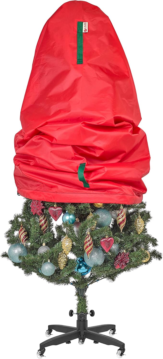 Upright Christmas Tree Storage Bag - Fits 4 Ft Artificial Xmas & Topiary Tree, Vertical Holiday Cover, Durable, Dustproof & Easy-Use Xmas Storage, Red