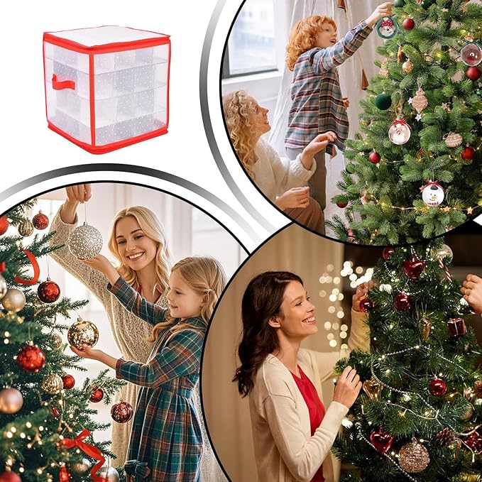 Christmas Decoration Storage | 64-Grids Waterproof Organization - Zippered Decoration Ball Organizer Box | for Under Bed Cabinet Home Basement Apartment Bedroom Garage Attic