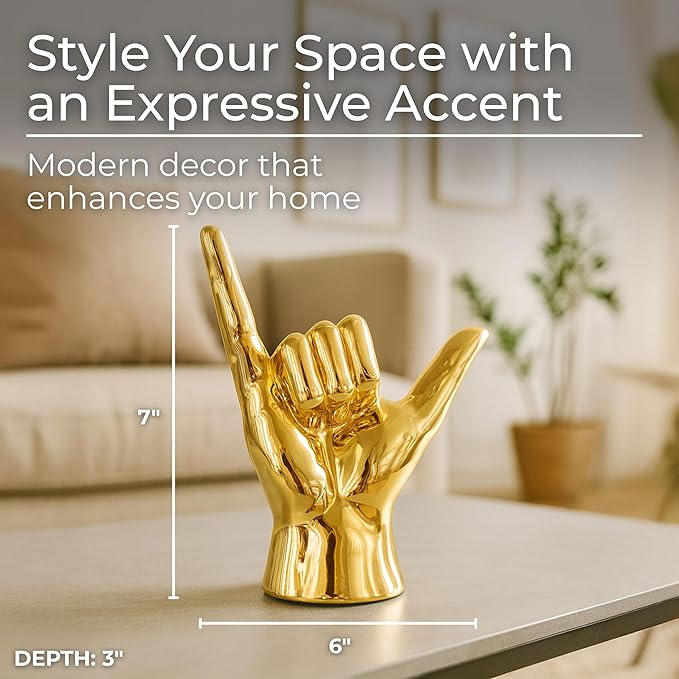 Ceramic Modern Decorative Hand Accent for Table Top & Shelf – Coffee Table Decor for Living Room, Modern Home Decor, Indoor/Outdoor – Chic Stylish Tabletop Accent Piece – 7", Gold