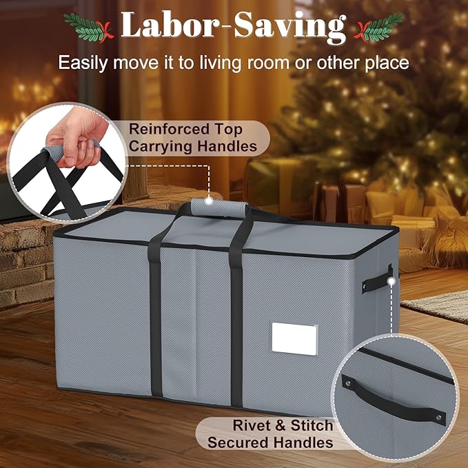 Keten Christmas Ornament Storage Boxes with 8 Individual Trays, Fits 128 Holiday Ornaments 3-Inch, Christmas Ball Accessories Container with 48 Dividers, Dual Zippered Closure, 600D Oxford (Grey)