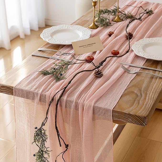 Keketoarrange 3pcs Pink Valentines Decor Table Runner Cheese Cloth Rustic Gauze Cheesecloth Table Runner 120 Inch 10 FT for Wedding Baby Bridal Shower Sheer Boho Spring Home Tea Party Decorations