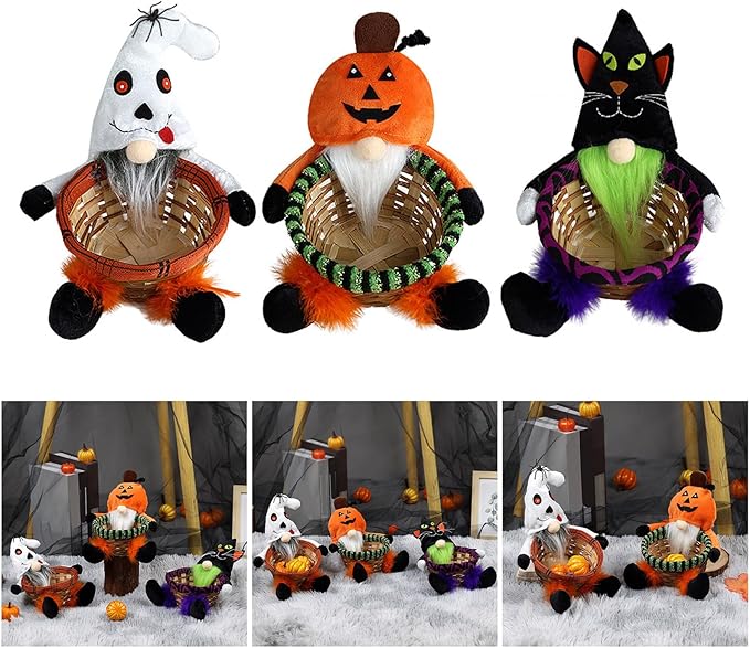 Multipurpose Round Bamboos Storage Basket for Halloween Mysterious Elegant Designs Pattern Portable for Party Supplies