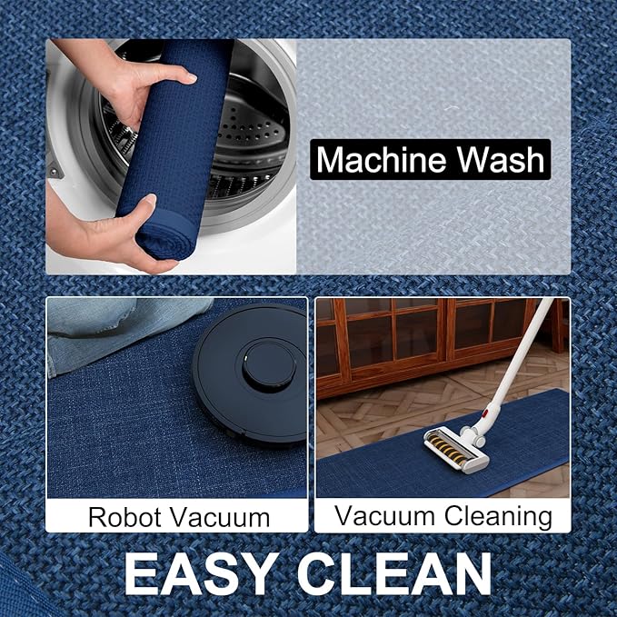 SUMLANS Kitchen Mat Set of 2 PCS, Cushioned Non Slip Rugs for Kitchen Floor, Absorbent Runner Comfort Standing Mats Washable for Kitchen, Office, Home (Dark Blue, 17.3"x47"+17.3"x71")