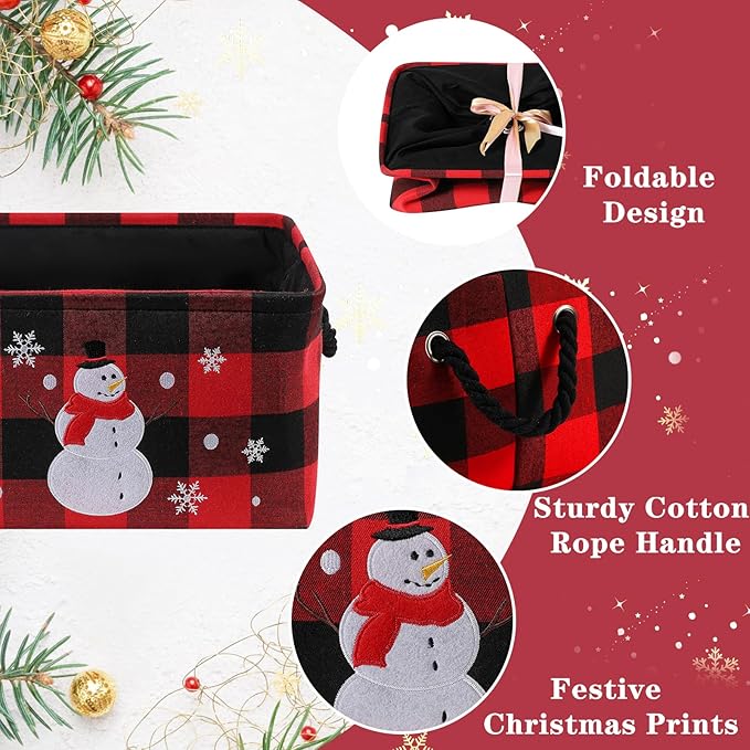 INough Christmas Baskets, Large Red Buffalo Plaid Collapsible Storage Basket with Handles, Empty Holiday Gift Basket for Toys, Blankets, Baby Items and Christmas Home Decorations
